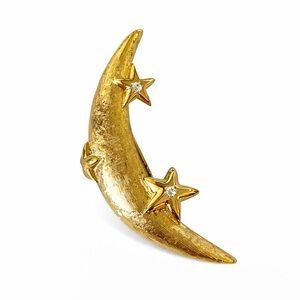 Vintage Gerry’s signed Gold Tone Moon with Stars Rhinestone Brooch Pin